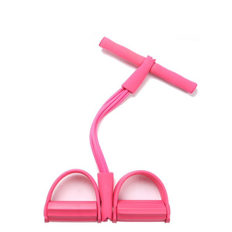 Pink Home Multi-Function Foot Pedal Resistance Trainer – 4-Strand Elastic Pull Rope for Abdominal Exercise, Sit-Up Assistance, and Full-Body Fitness (Unisex)