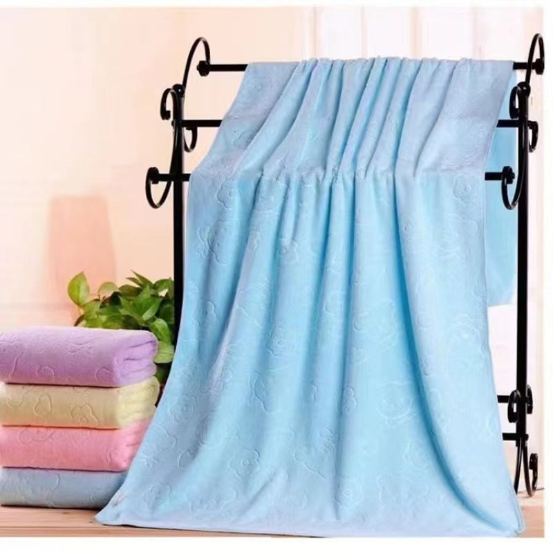 2-Pack Blue Embossed Microfiber Bear Bath Towels – 70 x 140 cm, Ultra-Absorbent and Soft for Bath, Beach &amp; Gym