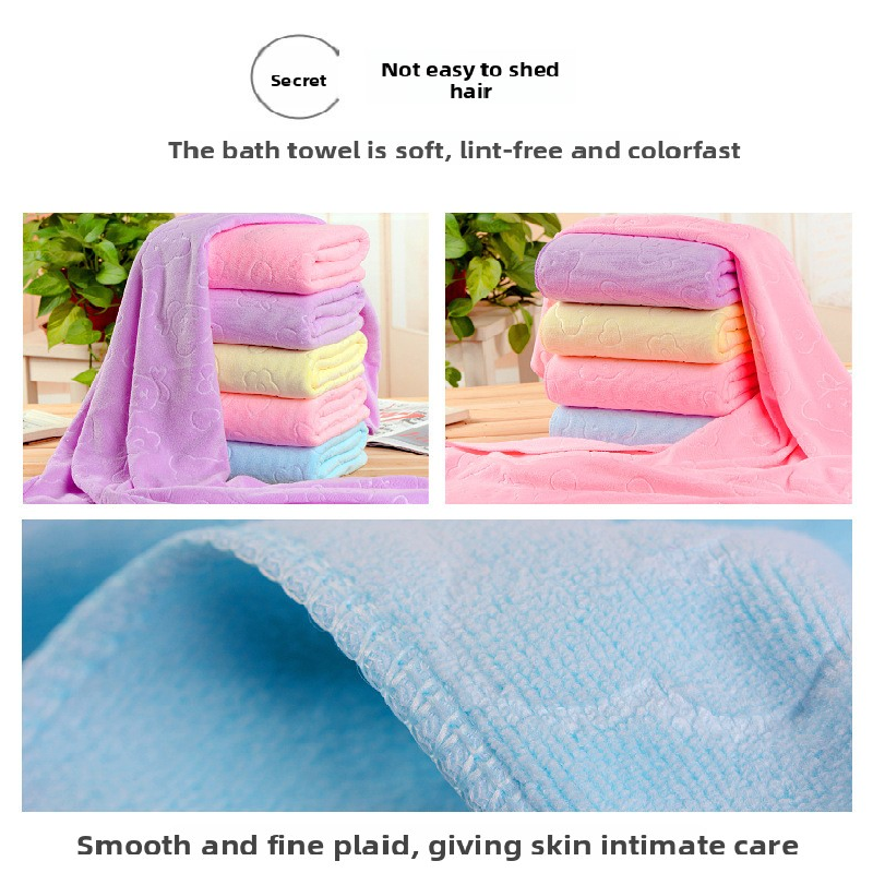 2-Pack Pink Embossed Microfiber Bear Bath Towels – 70 x 140 cm, Ultra-Absorbent and Soft for Bath, Beach & Gym