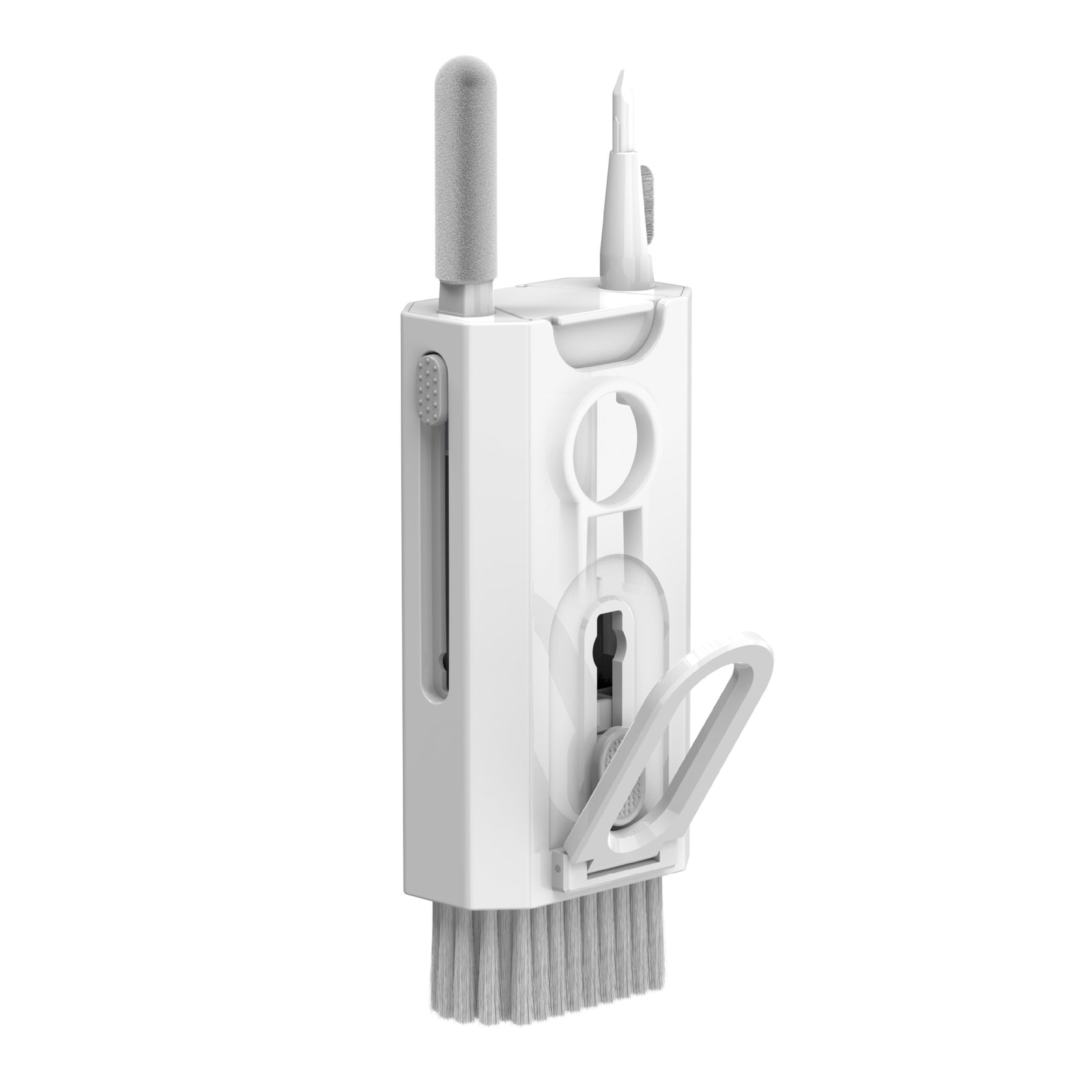 White Q8 8-in-1 Multi-Function Cleaning Kit – Compact Keyboard, Phone, and Earphone Cleaner with Built-In Tools (No Cleaning Liquid Included)