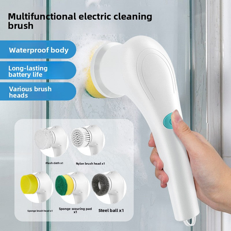 Electric Cleaning Brush with 5 Replaceable Heads – Waterproof, Rechargeable Kitchen Scrubber for Dishes, Surfaces & Deep Cleaning