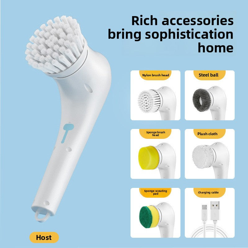 Electric Cleaning Brush with 5 Replaceable Heads – Waterproof, Rechargeable Kitchen Scrubber for Dishes, Surfaces & Deep Cleaning