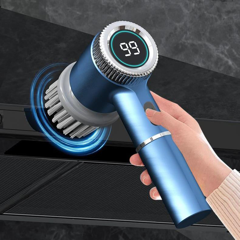 Blue Wireless Electric Cleaning Brush – Rechargeable, 3-Speed, IPX7 Waterproof with 5 Replaceable Brush Heads for Kitchen, Dishes & Deep Cleaning