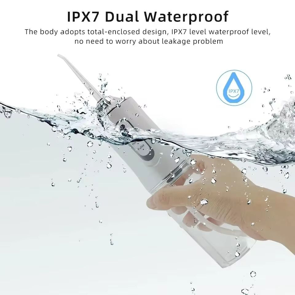 White Portable Water Flosser Oral Irrigator with 230ml Tank and 3 Modes Rechargeable IPX7 Waterproof Teeth Cleaner for Australian Home and Travel Use