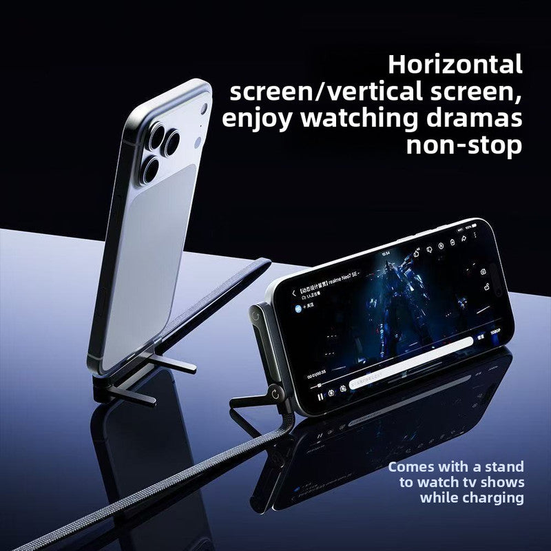 240W USB-C to USB-C Fast Charging Cable with Integrated Folding Phone Stand and 90 Degree Elbow for Mobile Gaming and Video Streaming