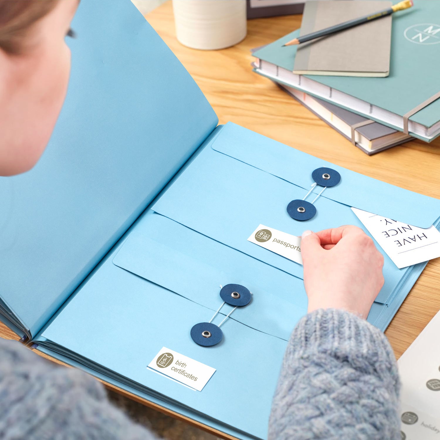 Khaki Important Document Organizer Folder with 10 Manila Envelopes and Acid-Free Paper for Home Office Estate Planning and Aussie Travel