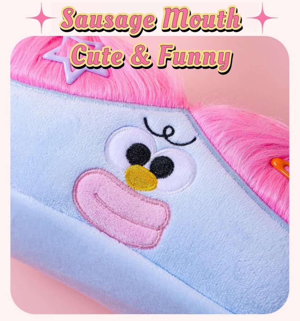 Blue Funny Plush Big Eye Monster Pencil Case with DIY Messy Hair Large Capacity Stationery Pouch for Australian Students and School Gift