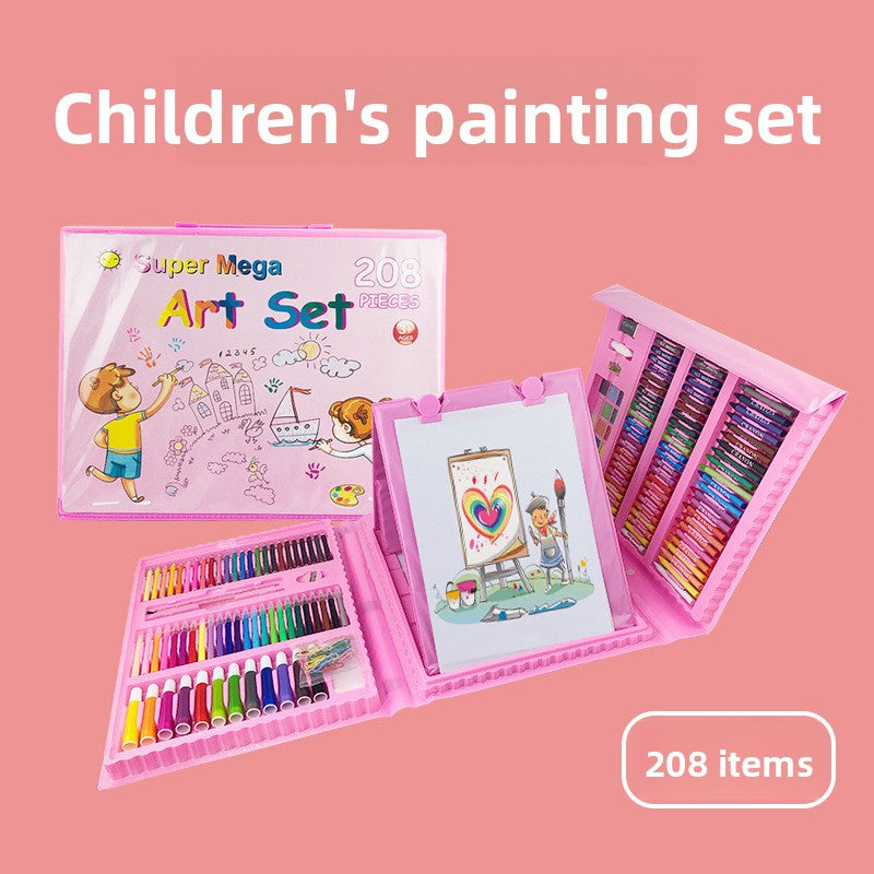 Blue 208-Piece Kids Art Set with Built-in Trifold Easel Drawing and Painting Kit for Students with Watercolor Pens Crayons and Pencils for Aussie Homes