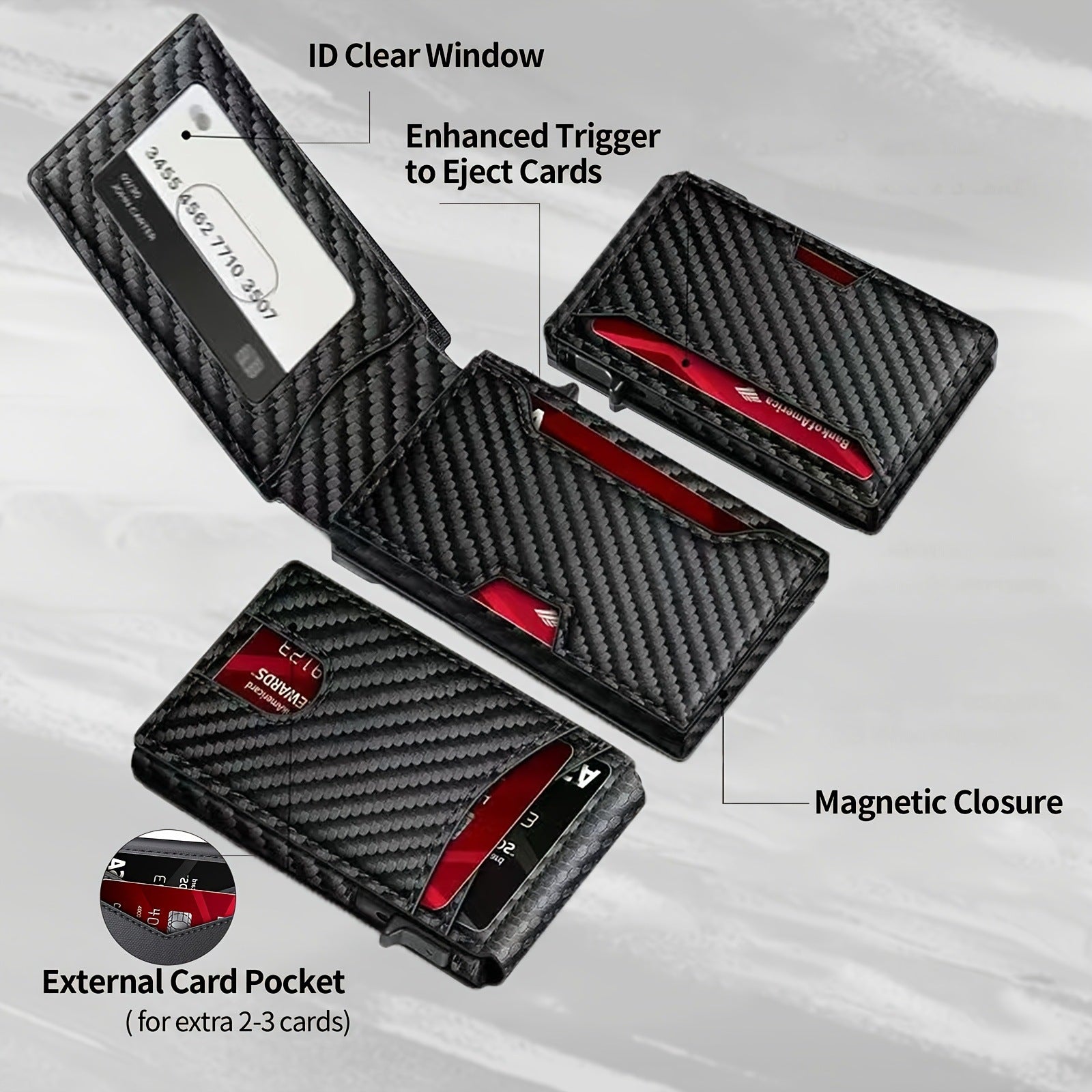 Carbon Fiber Slim Bifold Wallet for Men with RFID Blocking Pop-up Card Ejector and Magnetic Closure Minimalist Design for Australian Daily Use