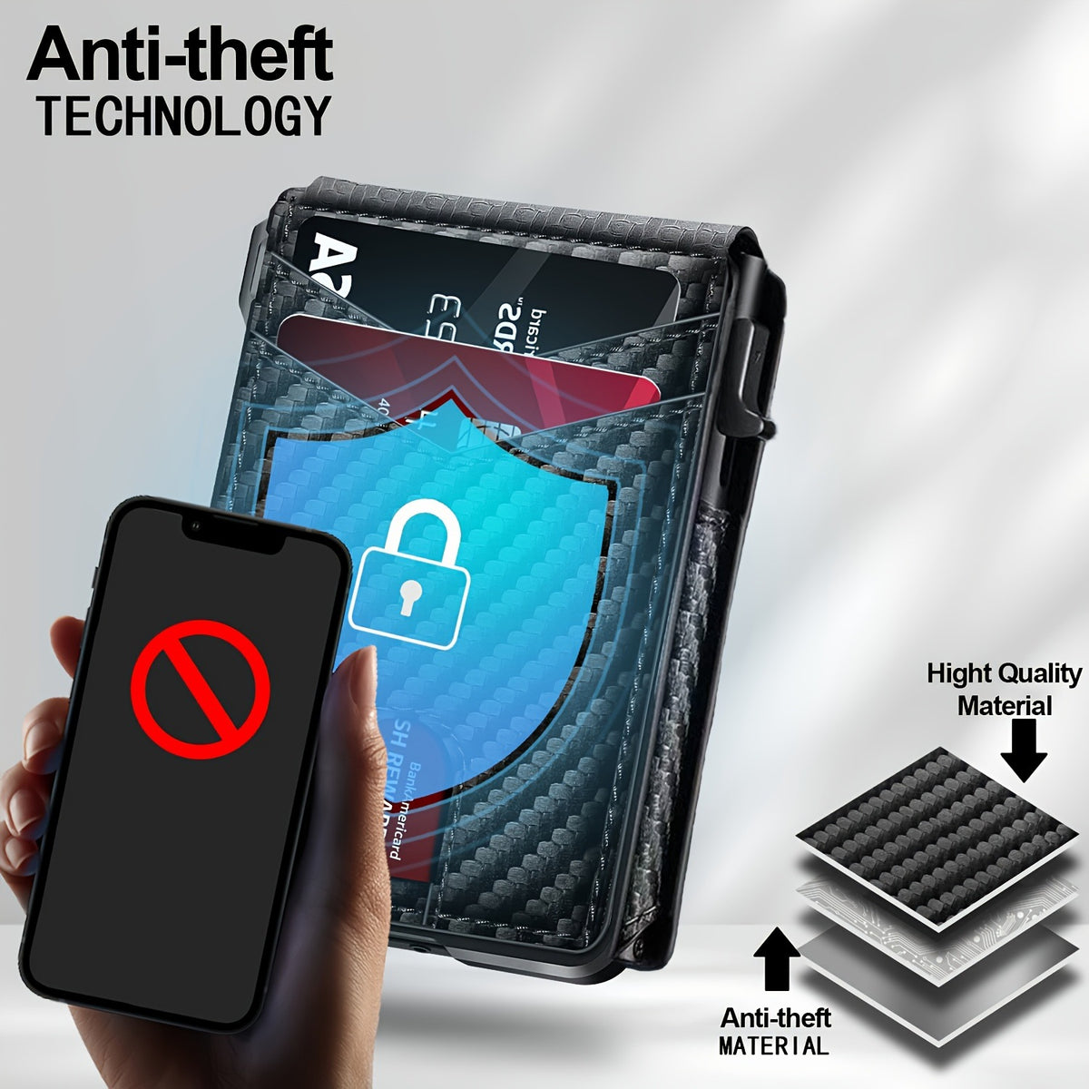 Carbon Fiber Slim Bifold Wallet for Men with RFID Blocking Pop-up Card Ejector and Magnetic Closure Minimalist Design for Australian Daily Use