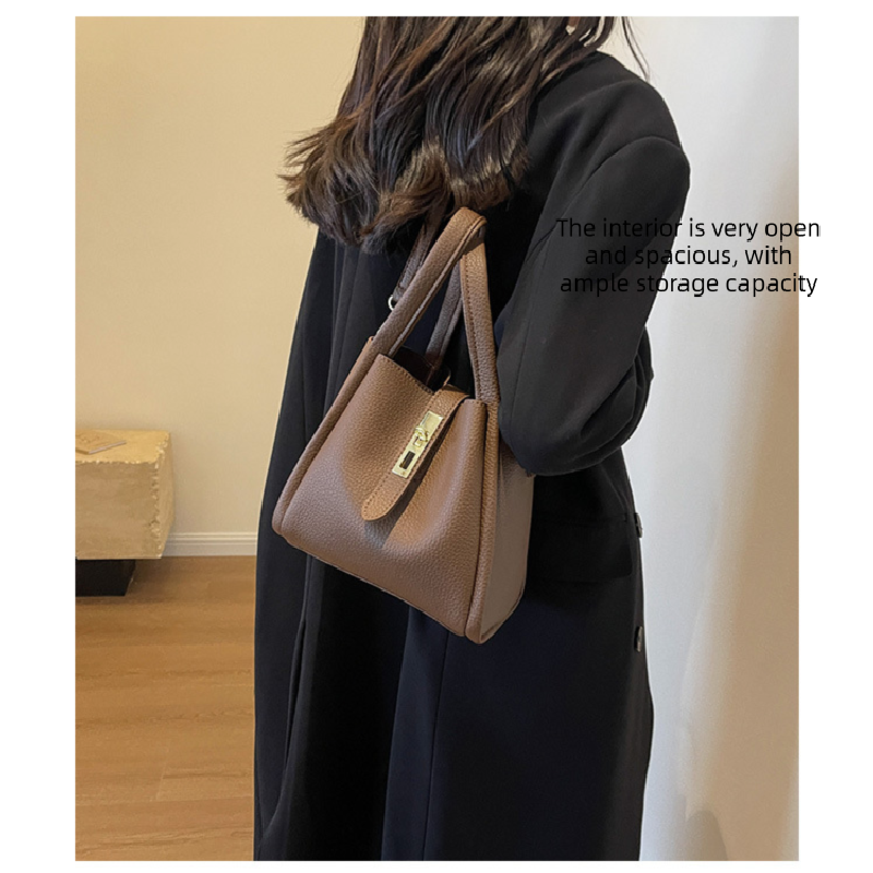 Black Retro 2-Piece Women's Bucket Bag Set with Removable Inner Pouch PU Leather Crossbody Handbag and Fashionable Tote for Australian Everyday Use