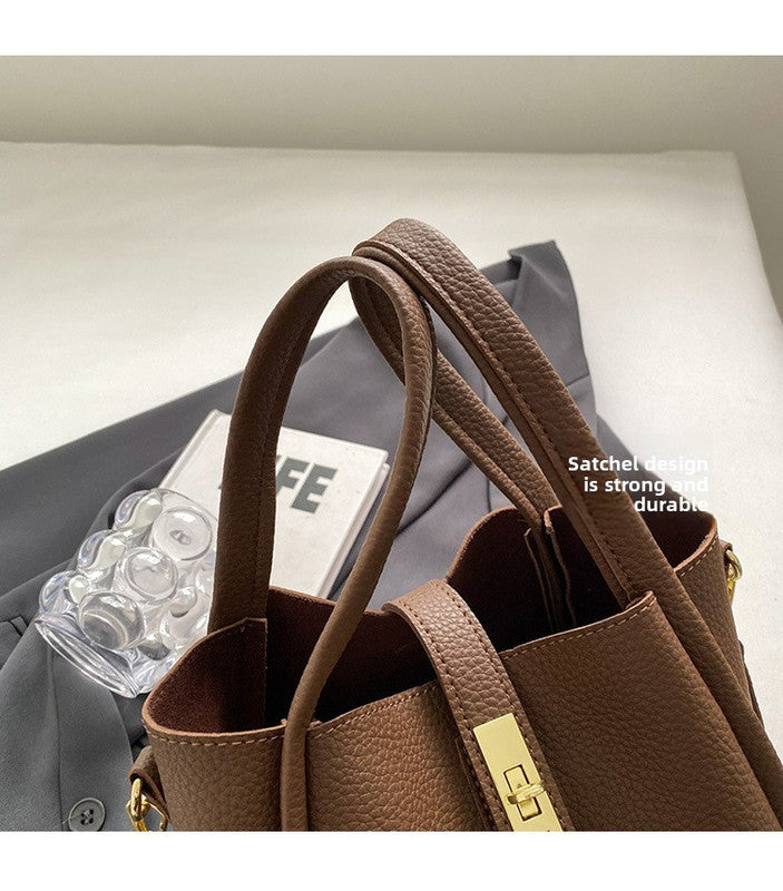 Coffee color Retro 2-Piece Women's Bucket Bag Set with Removable Inner Pouch PU Leather Crossbody Handbag and Fashionable Tote for Australian Everyday Use