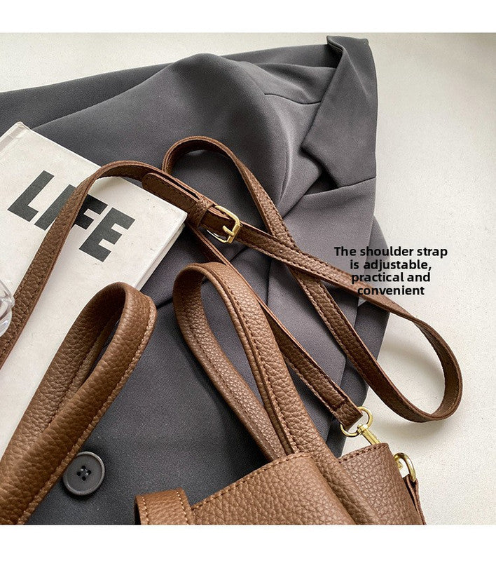 Coffee color Retro 2-Piece Women's Bucket Bag Set with Removable Inner Pouch PU Leather Crossbody Handbag and Fashionable Tote for Australian Everyday Use