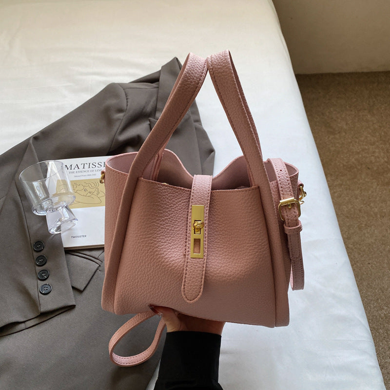Pink Retro 2-Piece Women's Bucket Bag Set with Removable Inner Pouch PU Leather Crossbody Handbag and Fashionable Tote for Australian Everyday Use