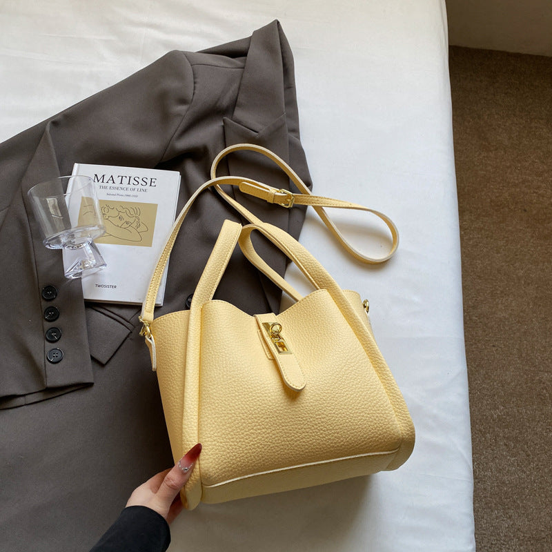 Yellow Retro 2-Piece Women's Bucket Bag Set with Removable Inner Pouch PU Leather Crossbody Handbag and Fashionable Tote for Australian Everyday Use
