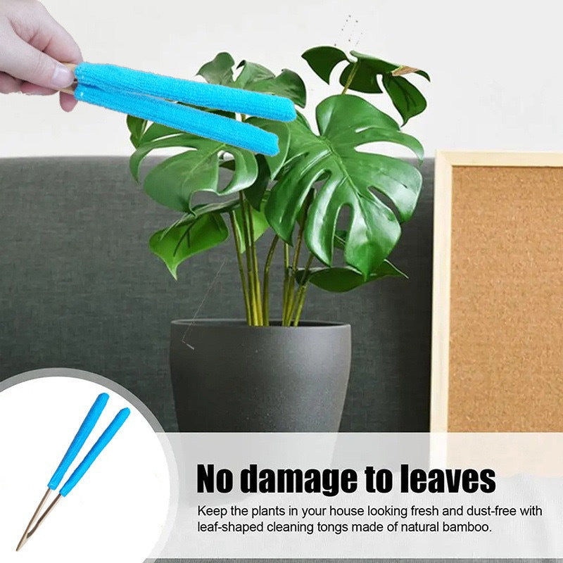 Blue 3 Pack Microfiber Plant Leaf Cleaning Tongs with Removable Sleeves and Natural Bamboo Handles for Houseplants Maintenance