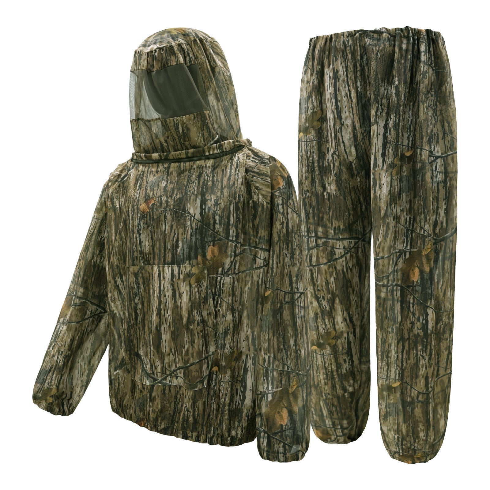 Bark and dead leaves Camouflage Mosquito Repellent Suit Ultra-Fine Mesh Hooded Ghillie Suit for Outdoor Hunting Camping Fishing and Beekeeping(XL/XXL)