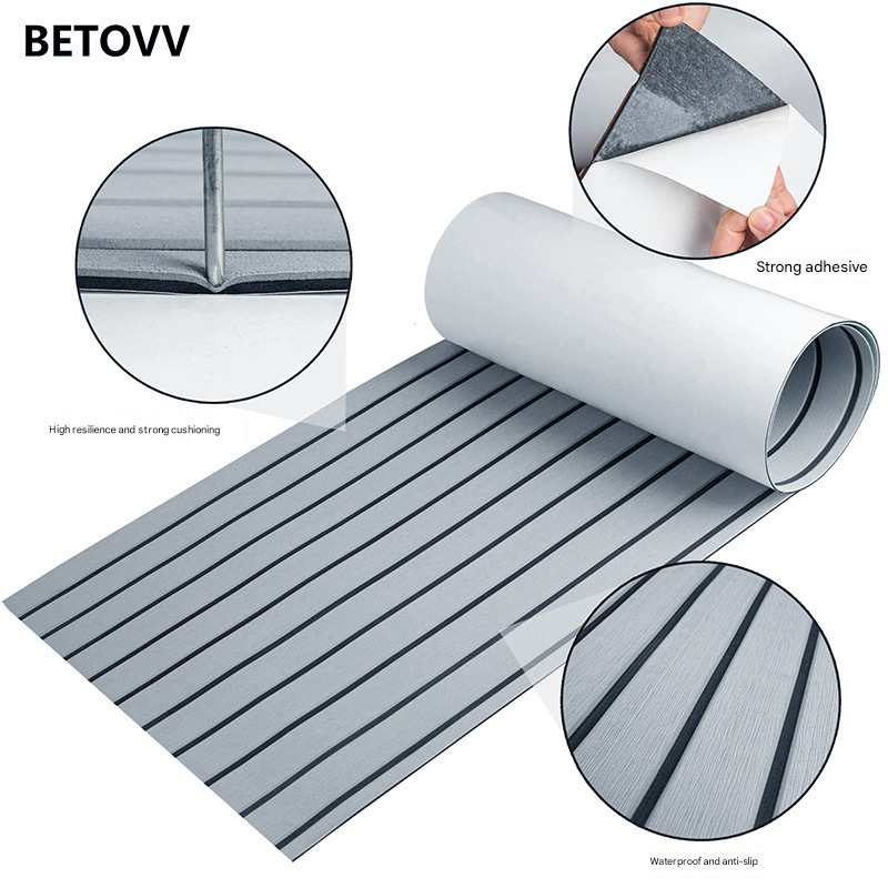 Non-Slip EVA Foam Boat Flooring Sheet Grey with Black Stripes Self-Adhesive Marine Decking Mat for Yacht and Boat Deck DIY Upgrade(2400x1200x6mm)