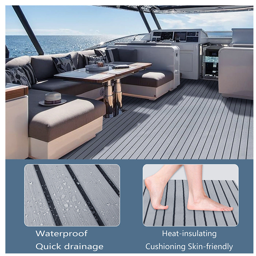 Non-Slip EVA Foam Boat Flooring Sheet Grey with Black Stripes Self-Adhesive Marine Decking Mat for Yacht and Boat Deck DIY Upgrade(2400x1200x6mm)