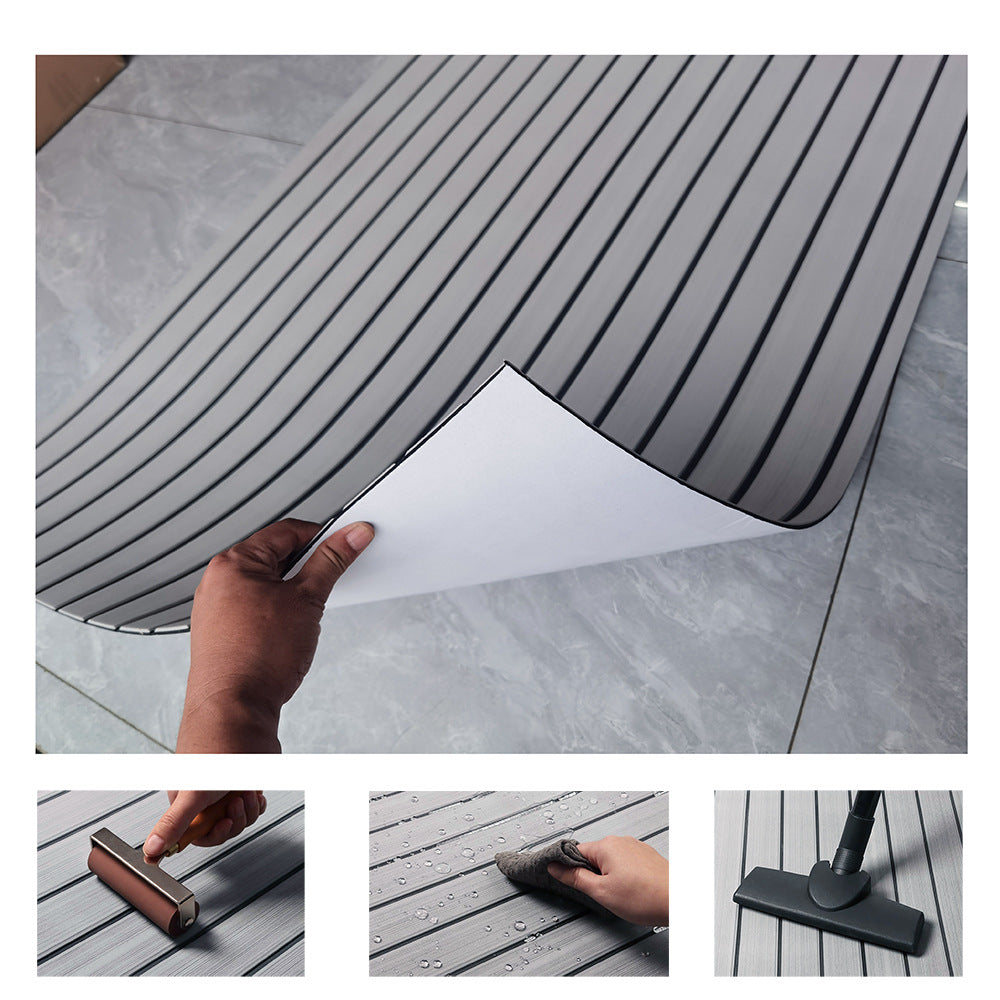 Non-Slip EVA Foam Boat Flooring Sheet Grey with Black Stripes Self-Adhesive Marine Decking Mat for Yacht and Boat Deck DIY Upgrade(2400x900x6mm)