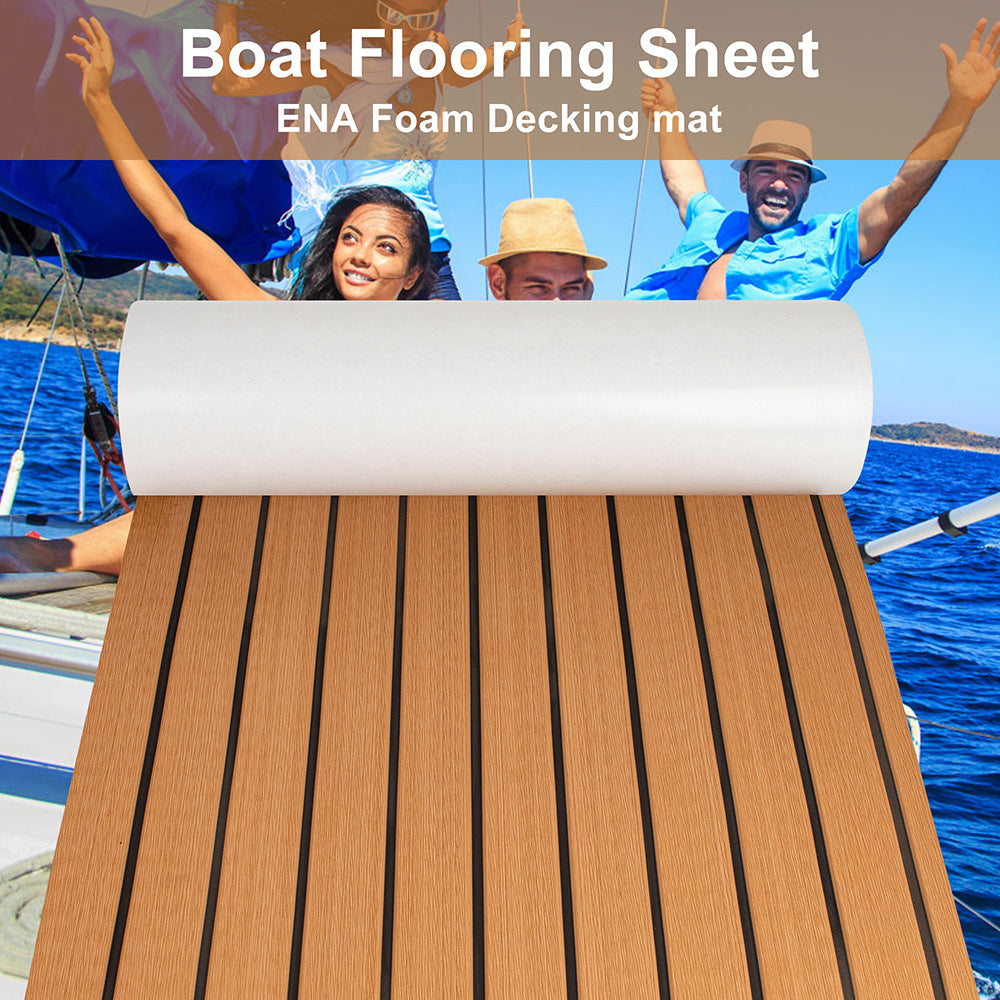Teak EVA Foam Boat Flooring Sheet Brown with Black Stripes Self-Adhesive Marine Decking Mat for Yacht Fishing Boat RV DIY Upgrade Australian Boating(2400x300x6mm)