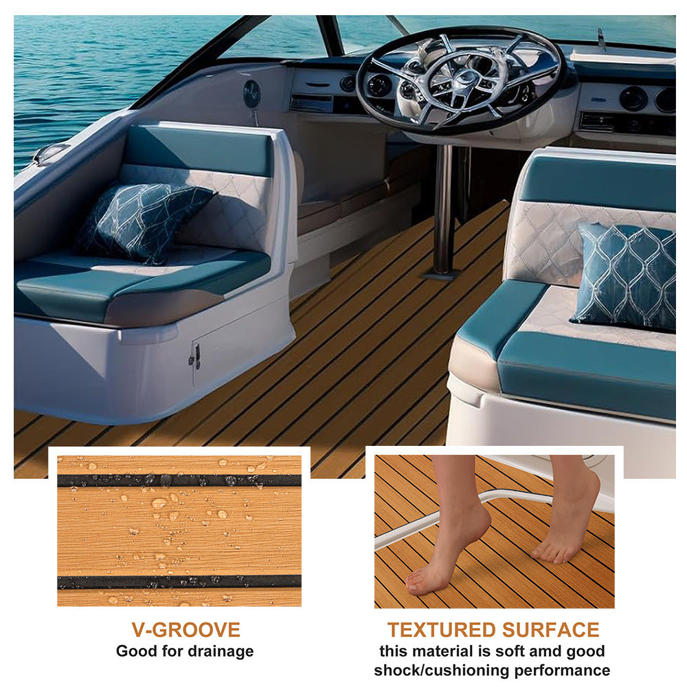 Teak EVA Foam Boat Flooring Sheet Brown with Black Stripes Self-Adhesive Marine Decking Mat for Yacht Fishing Boat RV DIY Upgrade Australian Boating(2400x1200x6mm)