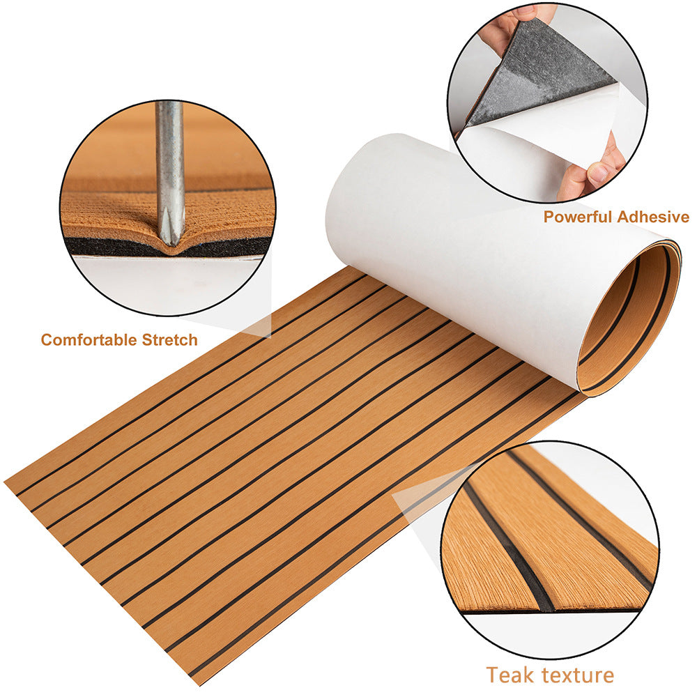 Teak EVA Foam Boat Flooring Sheet Brown with Black Stripes Self-Adhesive Marine Decking Mat for Yacht Fishing Boat RV DIY Upgrade Australian Boating(2400x400x6mm)