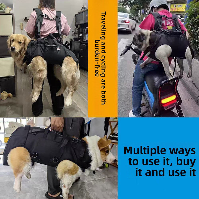 Black Multi-Functional Dog Carrier Backpack and Lift Harness for Hiking and Outdoor Use, Adjustable Breathable Pet Support Sling for Senior or Injured Large Dogs(Size: M)