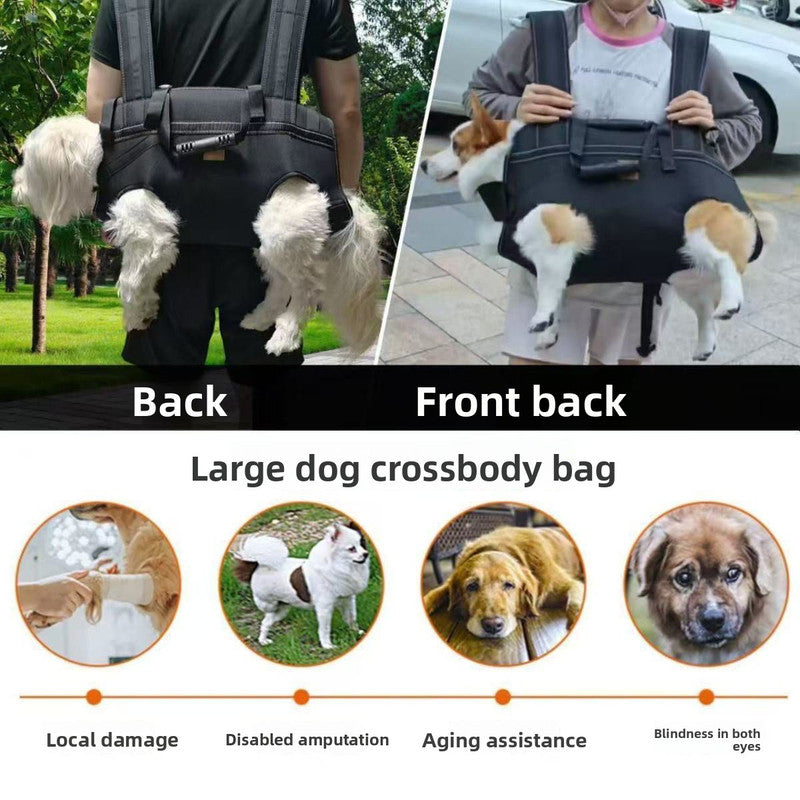 Black Multi-Functional Dog Carrier Backpack and Lift Harness for Hiking and Outdoor Use, Adjustable Breathable Pet Support Sling for Senior or Injured Large Dogs(Size: L)
