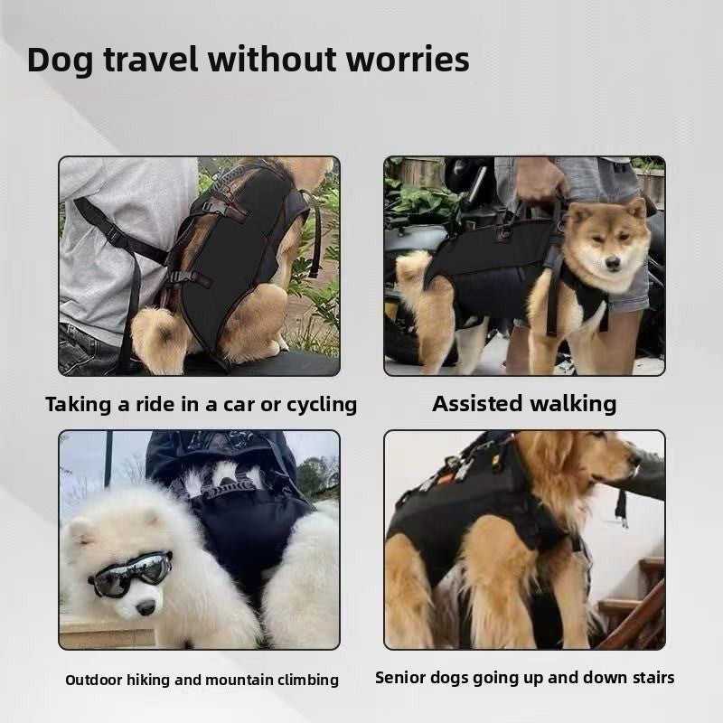Black Multi-Functional Dog Carrier Backpack and Lift Harness for Hiking and Outdoor Use, Adjustable Breathable Pet Support Sling for Senior or Injured Large Dogs(Size: L)