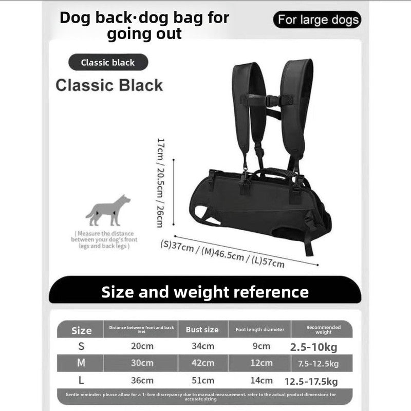 Black Multi-Functional Dog Carrier Backpack and Lift Harness for Hiking and Outdoor Use, Adjustable Breathable Pet Support Sling for Senior or Injured Large Dogs(Size: L)