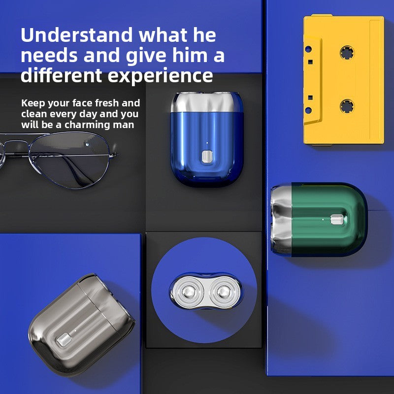 Grey Portable Mini Electric Shaver with Dual Floating Heads IPX6 Waterproof Rechargeable Travel Razor for Men for Grooming and Business Trips