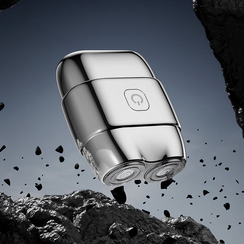 Silver Mini Electric Shaver with Dual Floating Heads Magnetic Suction and IPX5 Waterproofing for Men Travel Grooming Compact Rechargeable Razor AU Stock