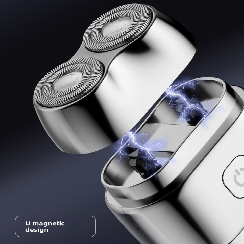 Silver Mini Electric Shaver with Dual Floating Heads Magnetic Suction and IPX5 Waterproofing for Men Travel Grooming Compact Rechargeable Razor AU Stock