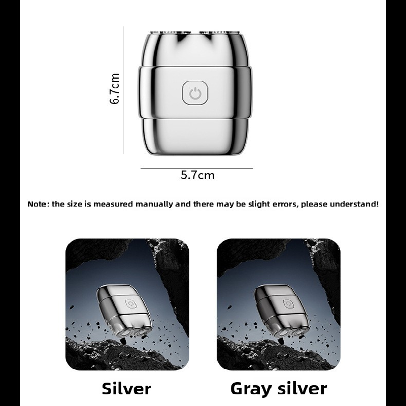 Silver Mini Electric Shaver with Dual Floating Heads Magnetic Suction and IPX5 Waterproofing for Men Travel Grooming Compact Rechargeable Razor AU Stock