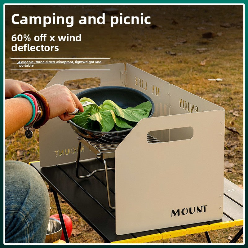 Orange Heavy-Duty 4-Fold Camping Stove Windshield Portable Steel Wind Deflector for Outdoor Cooking and Picnics with Storage Bag