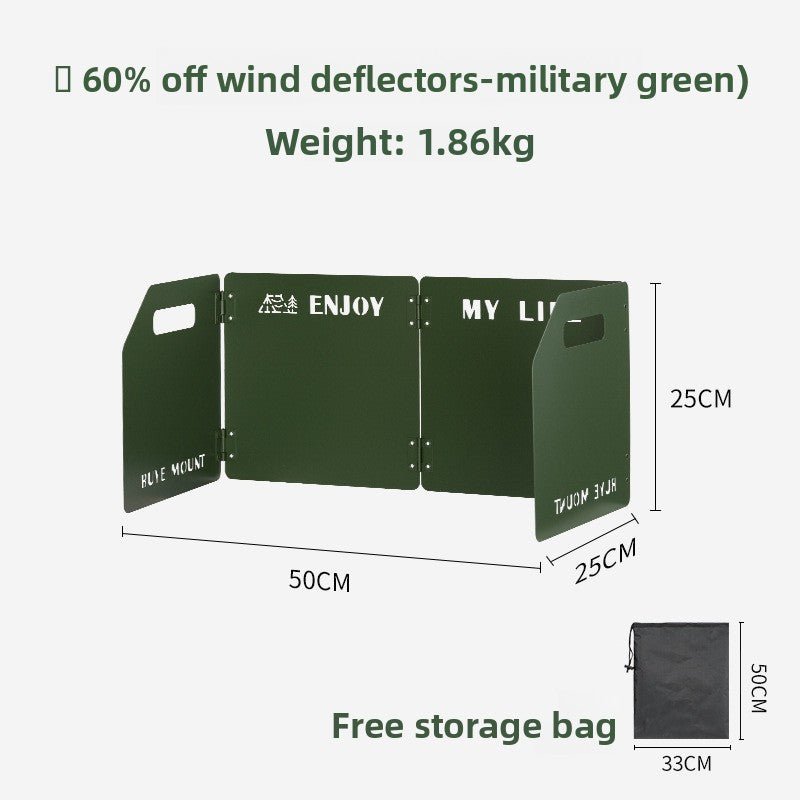 Green Heavy-Duty 4-Fold Camping Stove Windshield Portable Steel Wind Deflector for Outdoor Cooking and Picnics with Storage Bag