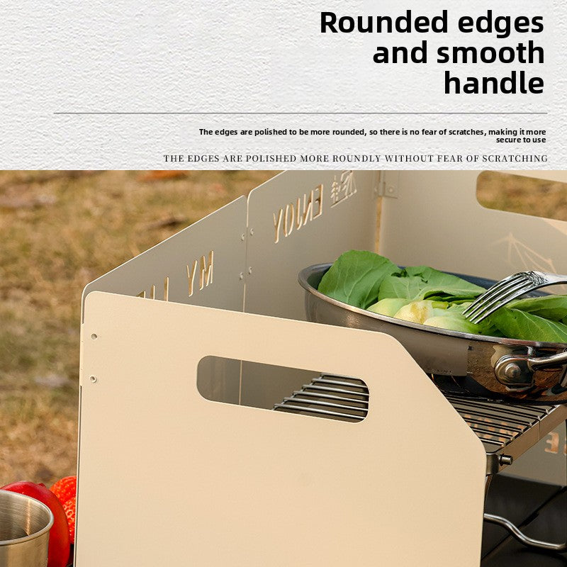 Green Heavy-Duty 4-Fold Camping Stove Windshield Portable Steel Wind Deflector for Outdoor Cooking and Picnics with Storage Bag