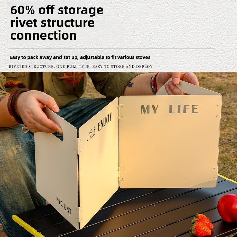 khaki Heavy-Duty 4-Fold Camping Stove Windshield Portable Steel Wind Deflector for Outdoor Cooking and Picnics with Storage Bag