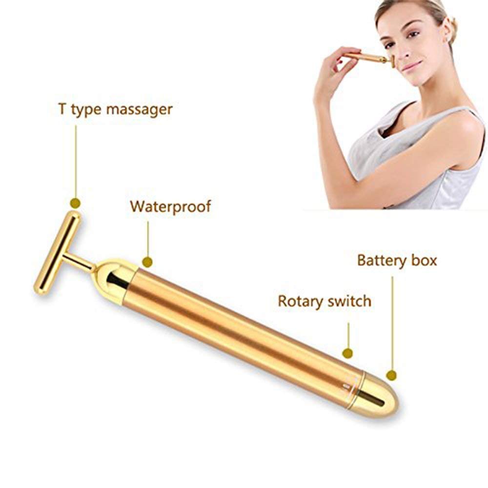 Grey Electric T-Shape Facial Massage Bar Waterproof Gold Tone Beauty Roller for Daily Skincare and High Frequency Vibration