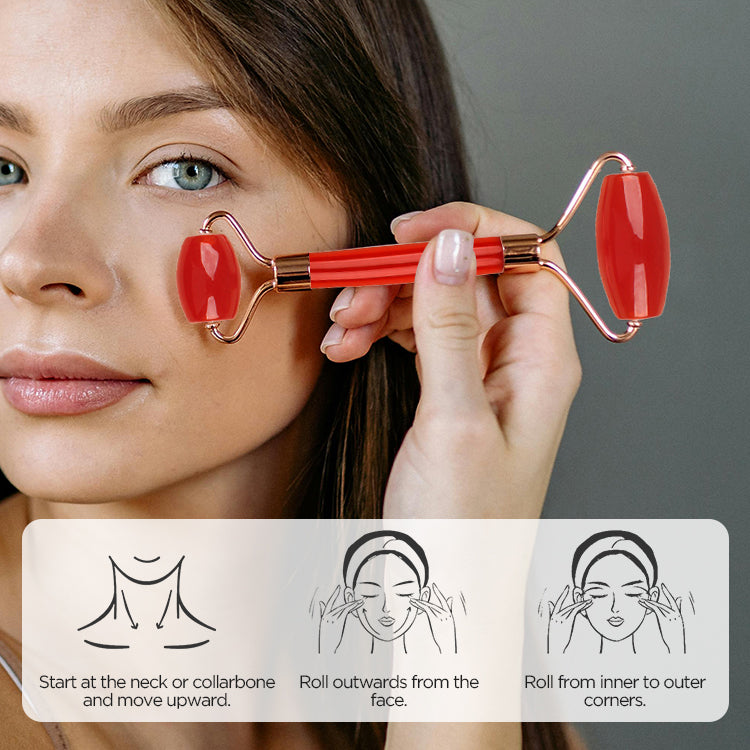 Transparent pink Dual-Head Resin Facial Roller and Heart-Shaped Gua Sha Set for Home SPA Skincare and Face Neck Massage