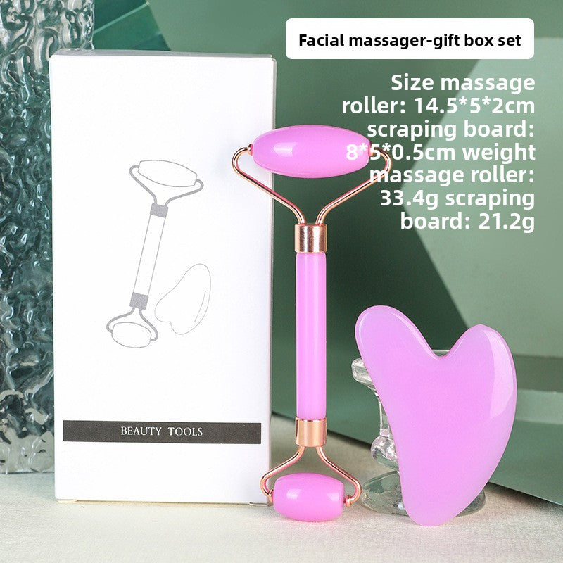 Purple Dual-Head Resin Facial Roller and Heart-Shaped Gua Sha Set for Home SPA Skincare and Face Neck Massage