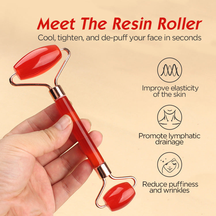 Black Dual-Head Resin Facial Roller and Heart-Shaped Gua Sha Set for Home SPA Skincare and Face Neck Massage