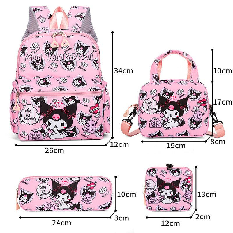Black 4-Piece Large Capacity School Backpack Set for Primary Students Years 3-6 Durable Nylon Lightweight Rucksack with Handbag for Daily Australian School Life
