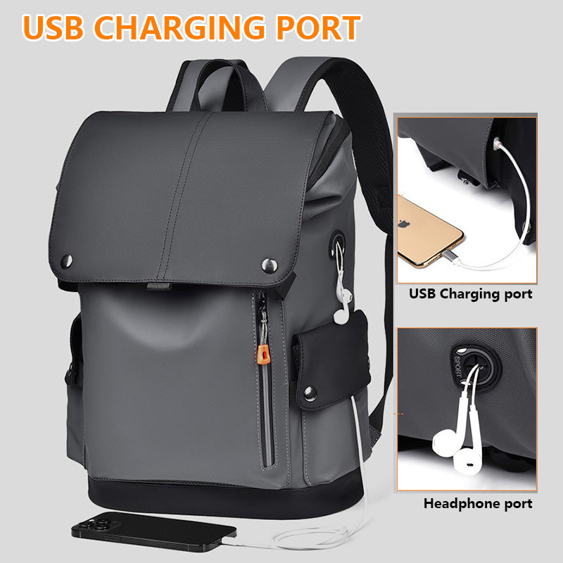 Black and gray Men Large Capacity Business Laptop Backpack Waterproof PU Leather Travel Rucksack with USB Port for Work and Travel in Australia