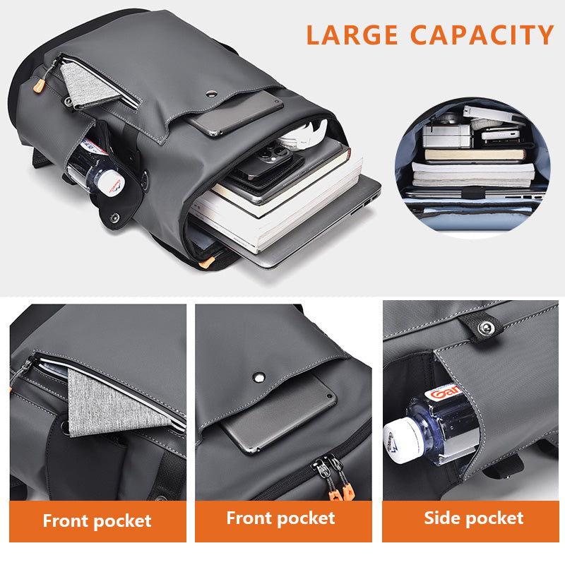 Black and gray Men Large Capacity Business Laptop Backpack Waterproof PU Leather Travel Rucksack with USB Port for Work and Travel in Australia