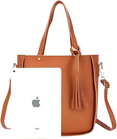 Red 4-Piece Women Bag Set Lychee Grain PU Leather Large Capacity Tote Shoulder Bag Crossbody Clutch and Card Holder for Daily Travel and Work Use