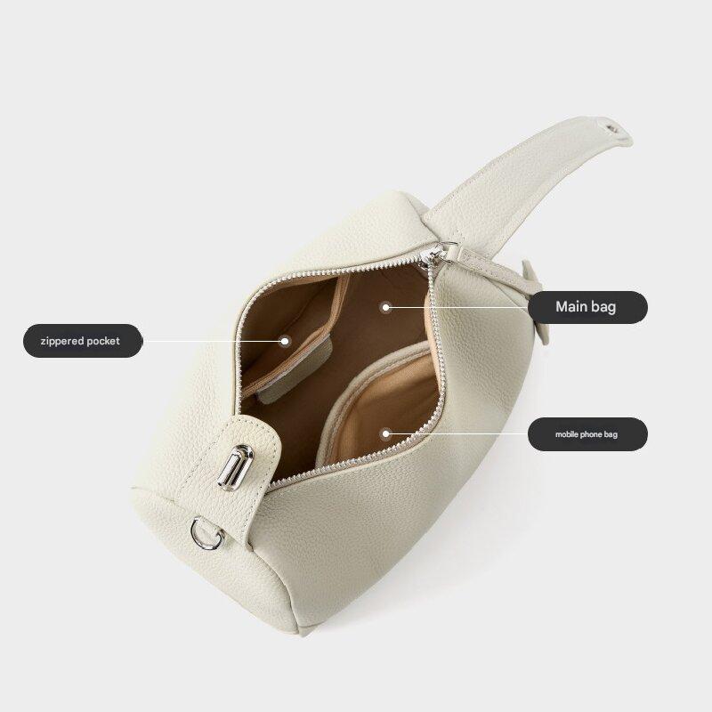 Caramel color Women Genuine First Layer Cowhide Boston Bag Fashionable Handheld Crossbody Shoulder Bag with 115cm Adjustable Strap