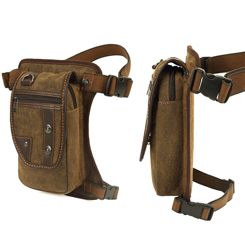 Bronze-colored Men's Vintage Canvas Drop Leg Bag Tactical Multi-Purpose Thigh Pack for Outdoor Hiking and Motorcycle Riding in Australia
