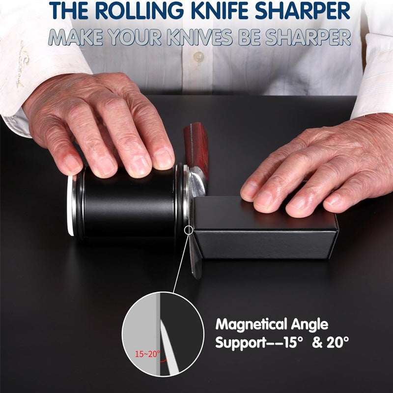 Black  Rolling Knife Sharpener Set with Diamond Discs and Magnetic Base 15 and 20 Degree Angles for Precision Kitchen Knife Maintenance in Australian Homes